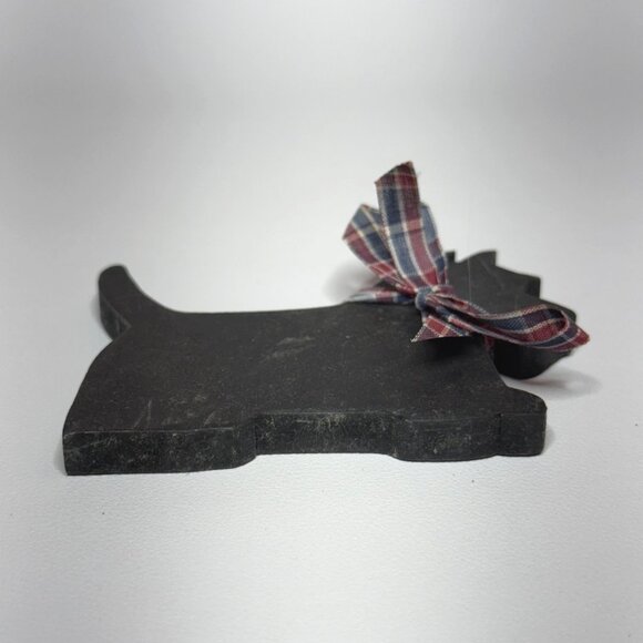 Wooden Black Scottie Dog Decor Vintage Shelf Sitter Red Tartan Ribbon - Picture 6 of 8